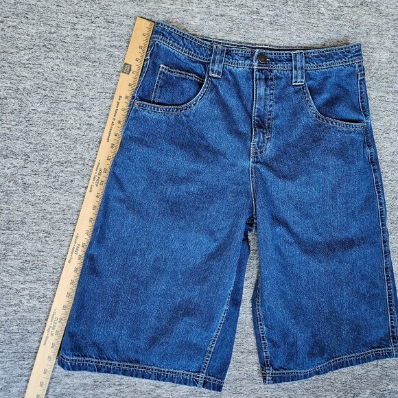 ALAB Blue Denim Shorts Men's 32 Baggy Embroidered Y2K Skater Rave Streetwear - Picture 10 of 12